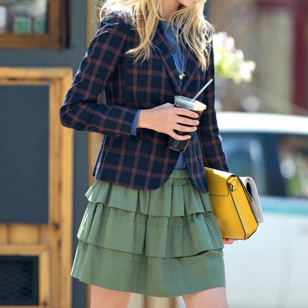 QMack Tiered A-Line Herringbone Mini Skirt